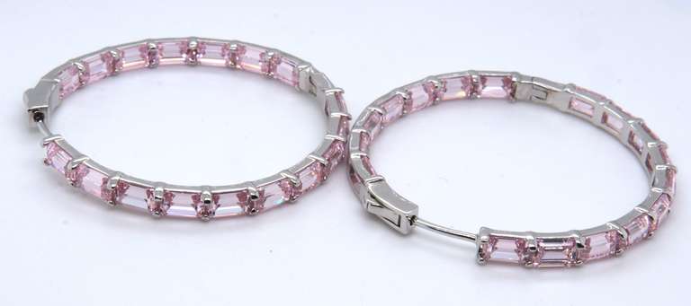 Sterling Silver Pink Cubic Zirconia Hoop Earrings