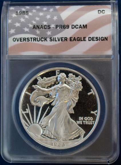 ANACS PR69 Overstruck Silver Eagle Design.