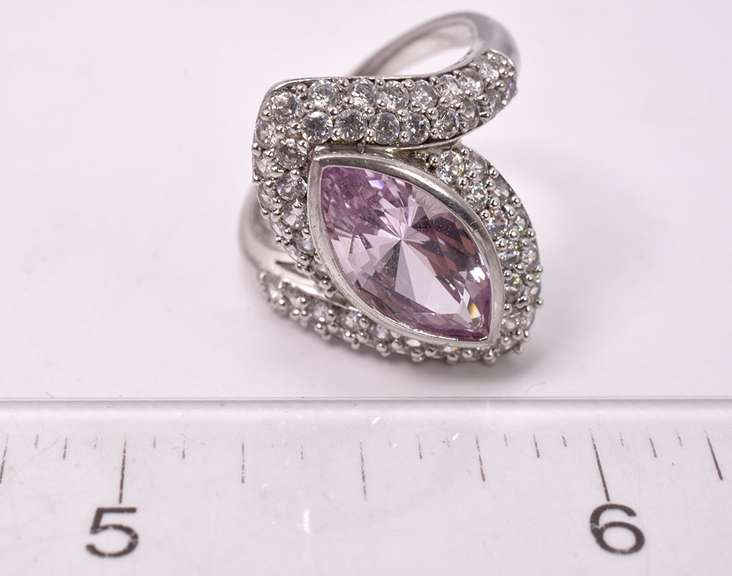 Beautiful Pink Sapphire Set in Sterling Silver Ring with Crystal Accents