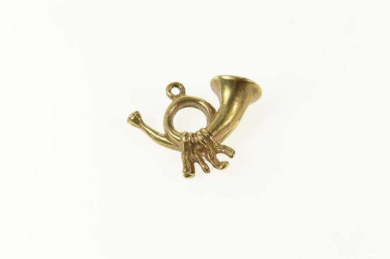 8K Yellow Gold 3D French Brass Horn Musical Instrument Charm/Pendant