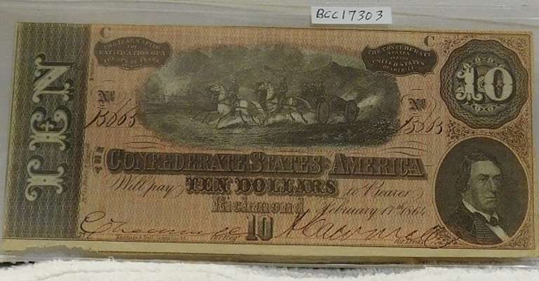 Confederate: 1864  $10 Richmond, circ, signed & numbered