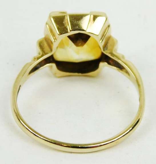Deco 10K Ring with Large Citrine, Size 8