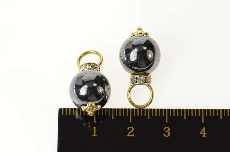 14K Yellow Gold Hematite Sphere CZ Hoop Enhancer Earring Jackets