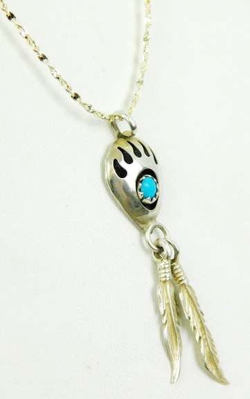 Sterling Navajo Turquoise Bear Claw Necklace