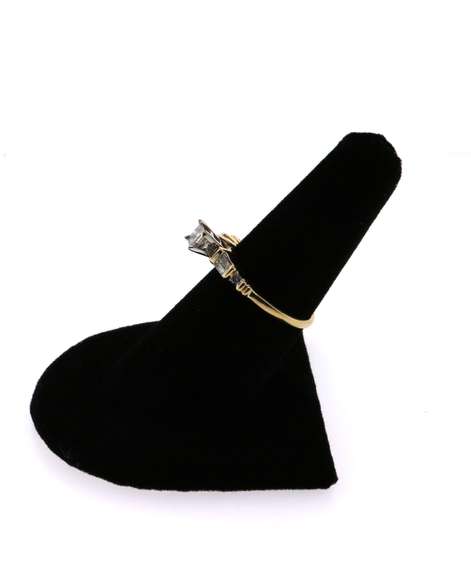 Square Diamond 14k Gold Ring flanked with Baguette Diamonds