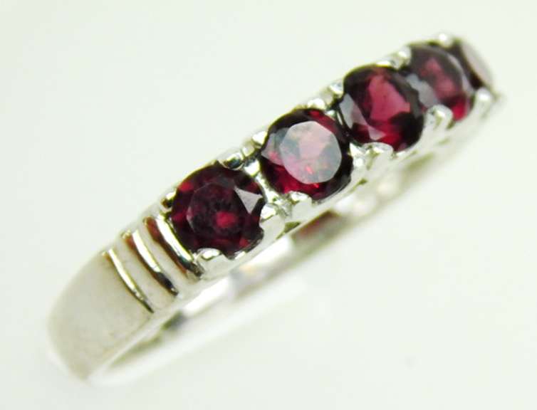 Sterling Silver Band of 5 Garnets, Size 7.25
