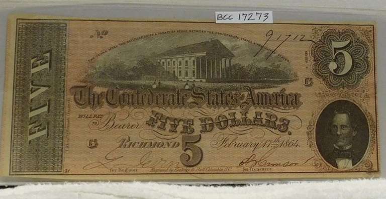 Confederate: 1864 $5 Richmond, circ, signed & numbered