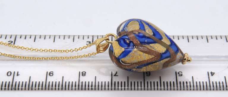 Gorgeous Yellow Gold Glass Heart Shaped Pendant on Chain