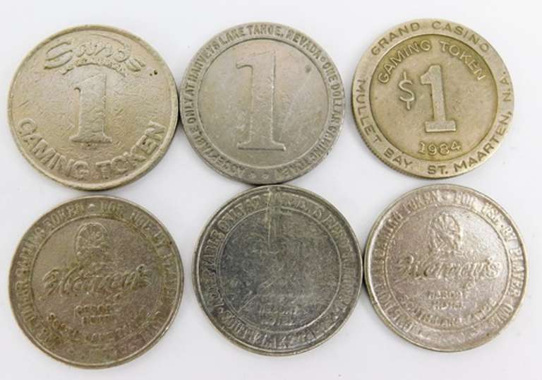 6 Vintage Casino Gaming Tokens