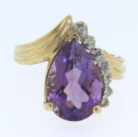 Charming Pear Shaped Amethyst and Diamond Ring