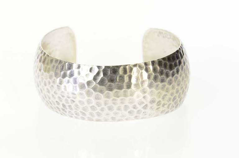 Sterling Silver Hammered Pattern Rounded Cuff Bracelet