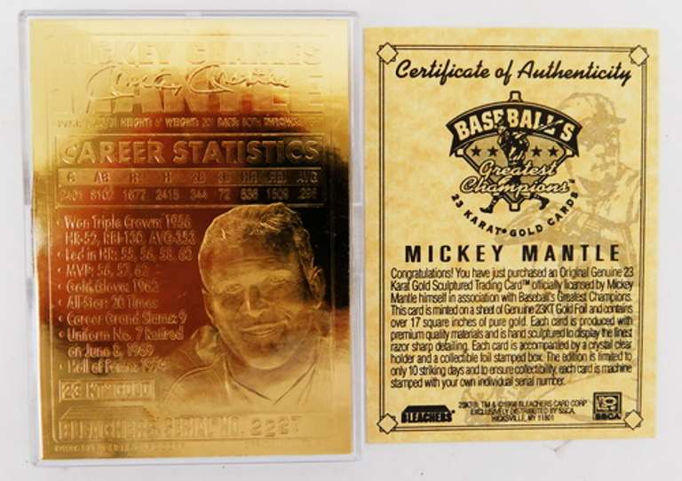 Mickey Mantle 23KT Gold Baseball Card w/COA