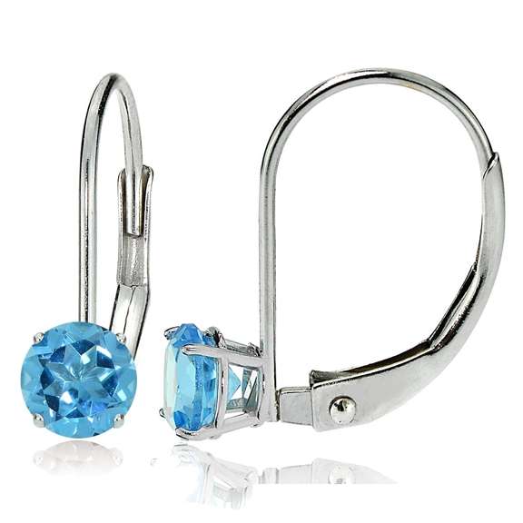 14k White Gold Swiss Blue Topaz 6mm Round Leverback Earrings
