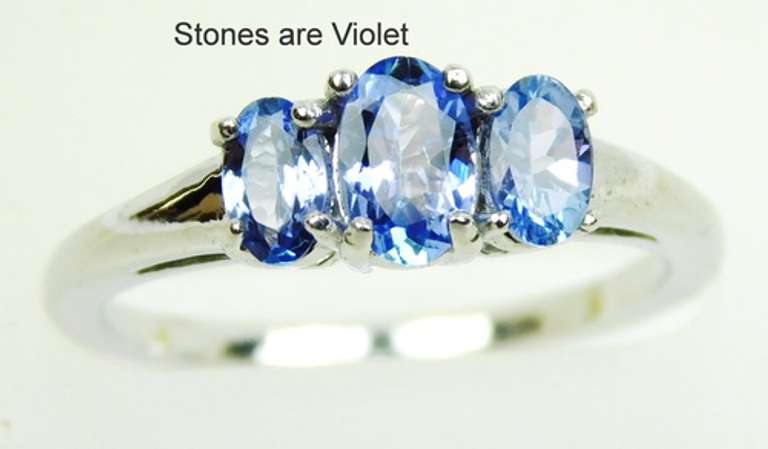 Classic Sterling Silver Ring with 3 Tanzanite's, 7.25