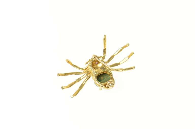 14K Yellow Gold Malachite Ornate Retro Spider Pin/Brooch