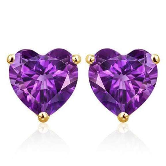 1.51 CT AMETHYST 10KT SOLID GOLD HEART SHAPE EARRINGS STUD