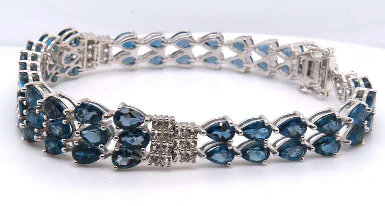 Sterling Silver DK Signed 2 Row Gemstone Bracelet