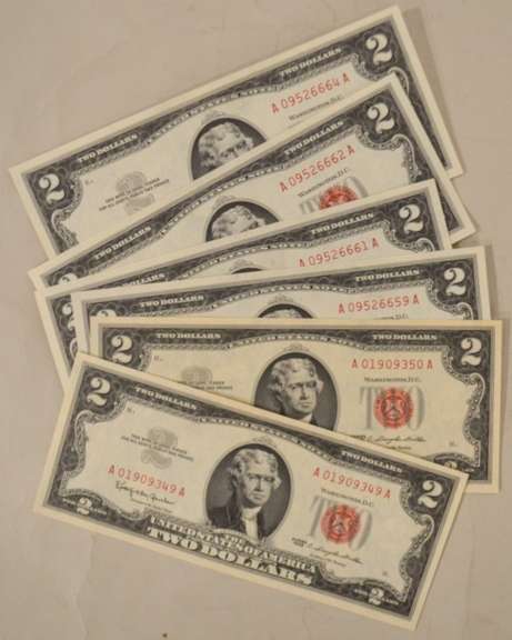 3 Pairs Consecutive $ 2 1963 A Series US Notes