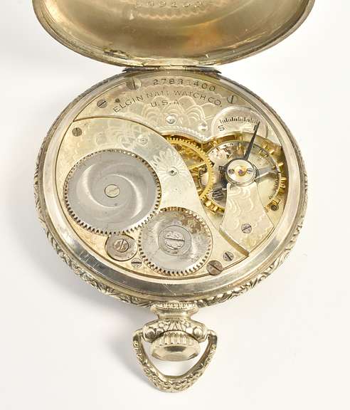 Proper Elgin White Gold Filled Pocket Watch