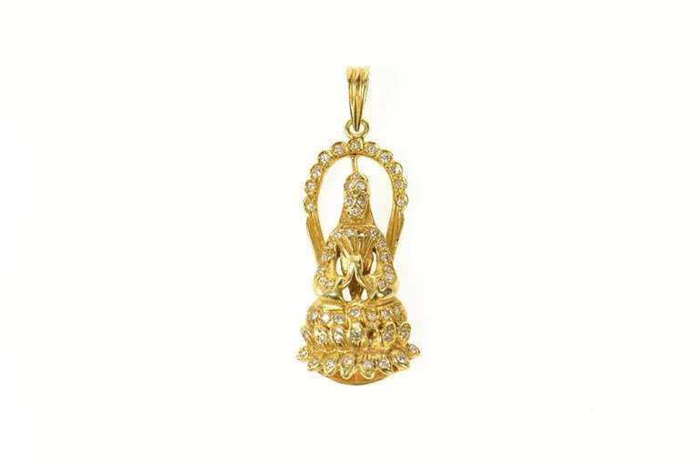 14K Yellow Gold Victorian Ornate Diamond Pious Lady Pendant