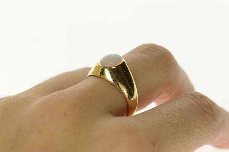 18K Yellow Gold Oval Natural Opal Retro Graduated Statement Ring