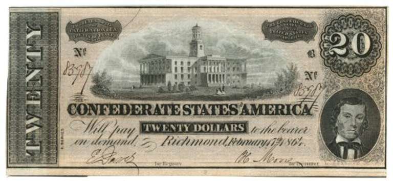 Choice CU 1864 Confederate States of American $20 note (T-67)