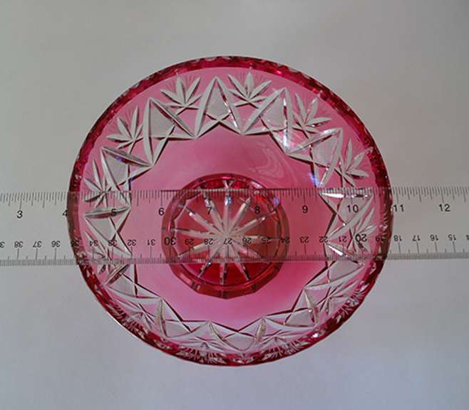 Gorgeous Heavy Bohemia Czech Cut to Clear Light Ruby Red Footed Bowl, Candy Dish, Valentine's Day Gift