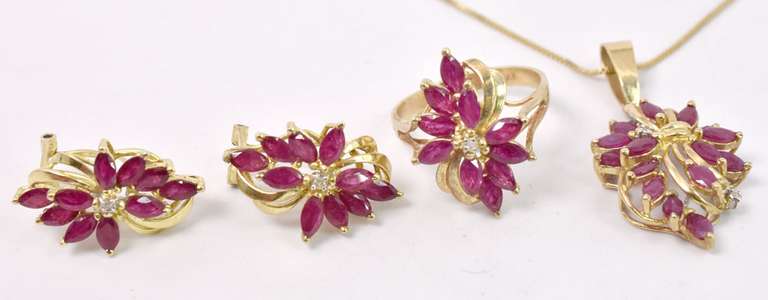 Galmorous Ruby and Diamond 3Pc. Jewelry Set in 14K Yellow Gold