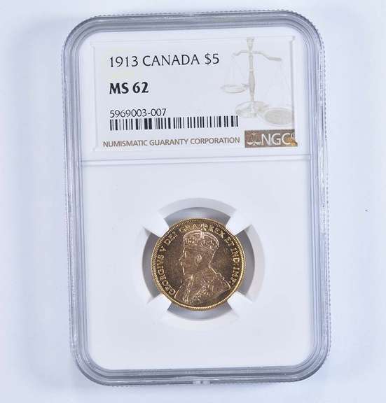 MS62 1913 Canada 5 Dollars - Graded NGC