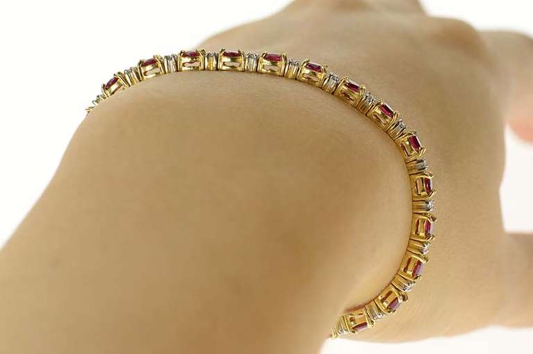 14K Yellow Gold Natural Oval Ruby Diamond Accent Tennis Bracelet