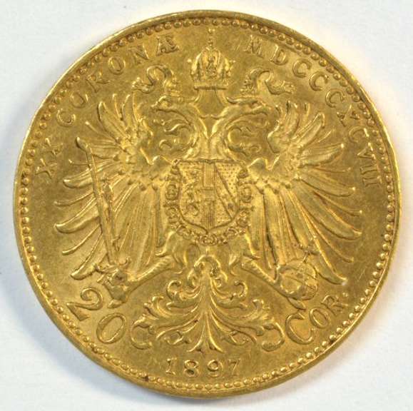 Fully struck BU 1897 Austria 20 Corona Gold Piece