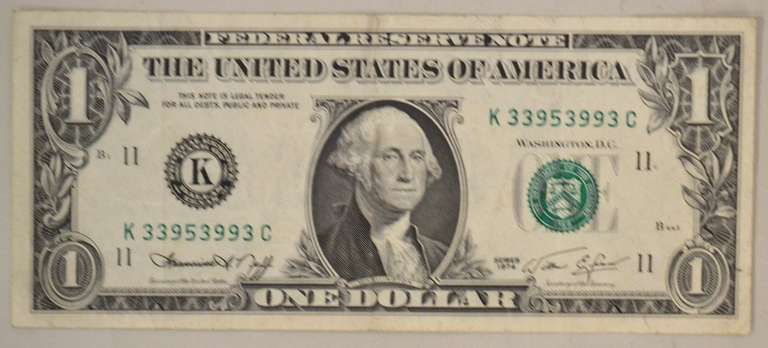 Strong Obverse Ink Transfer 1974 Texas  $1 1974 FR Note