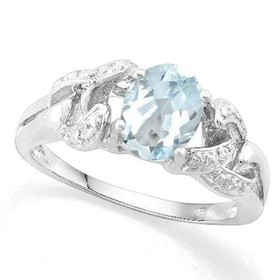 1.00 CT AQUAMARINE & DIAMOND 925 STERLING SILVER RING