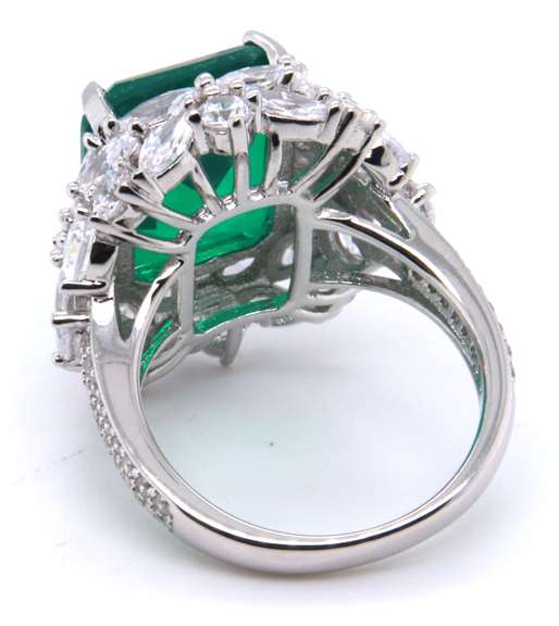 Sterling Silver Emerald Style Cubic Zirconia Ring