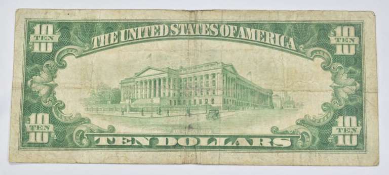 1928 $10 United States Gold Certificate - Misaligned