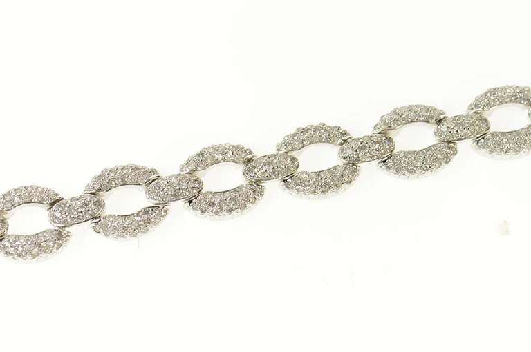 14K White Gold 9.63 Ctw Pave Diamond Oval Chain Tennis Bracelet