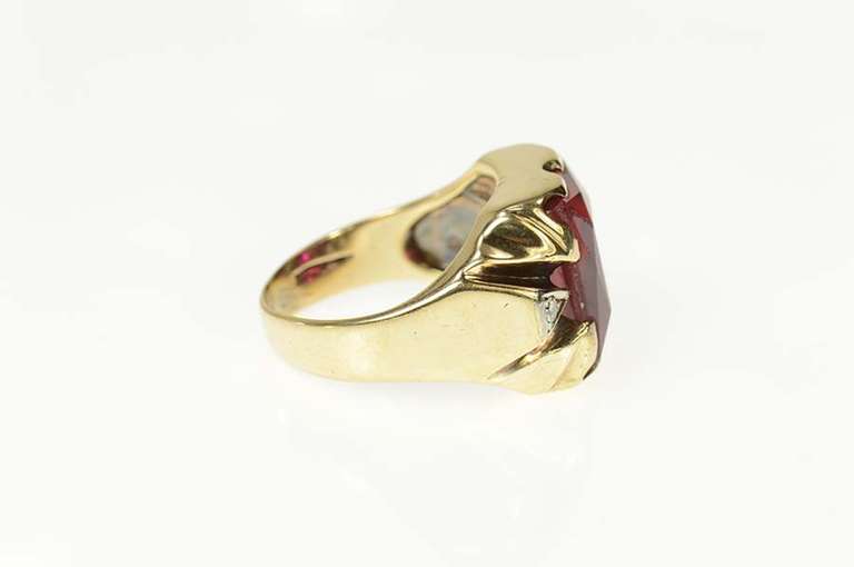 10K Yellow Gold 1930's Syn. Ruby Squared Diamond Accent Ring