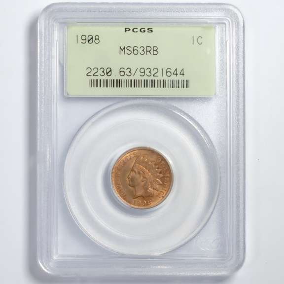 1908 MS 63 Red Brown Old Rattler PCGS Indian Cent