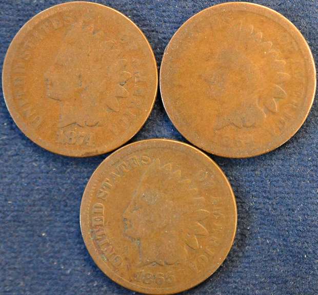 Lot Of Three Indian Head Cents Circulated.