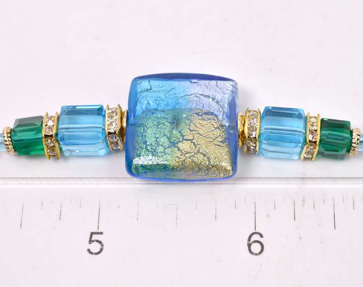 Dazzling Italian Made, Hand Blown Art Glass with Gold Leaf and Gold Plated Links Necklace