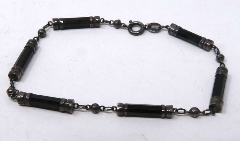 Vintage Sterling Silver Black Onyx Bracelet