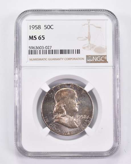 MS65 1958 Franklin Half Dollar - Graded NGC AMAZING Tone