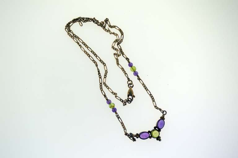 Vintage Sterling Silver Amethyst and figaro chain Necklace