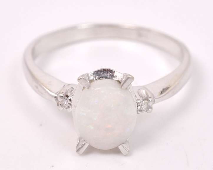 Dreamy Opal and Diamond Ring in 14K White Gold