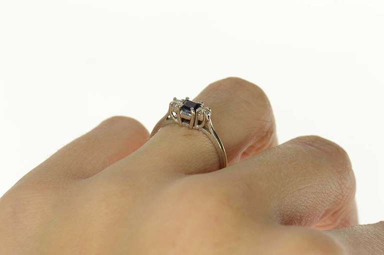 14K White Gold Princess Sapphire Diamond Engagement Ring
