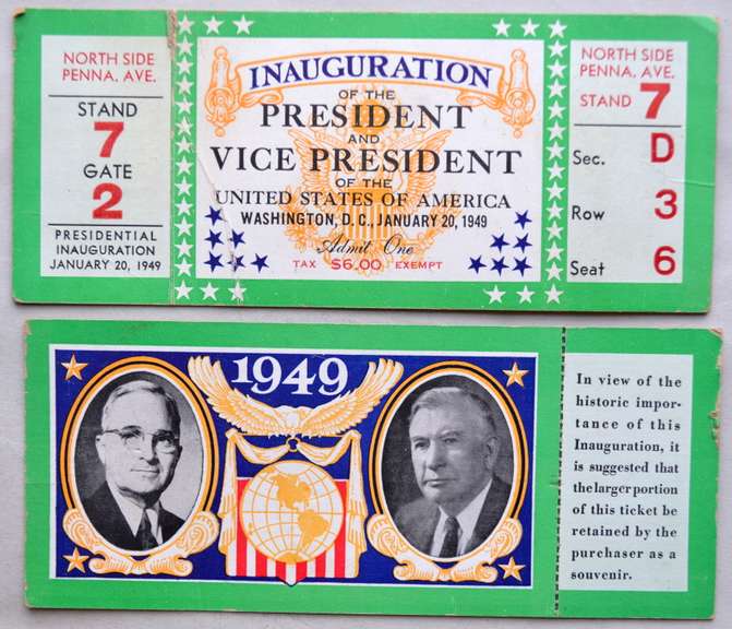2 1949 Truman Inaugural Tickets