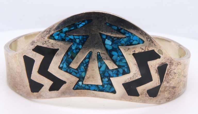 Vintage Sterling Silver Mexico Turquoise Cuff Bangle