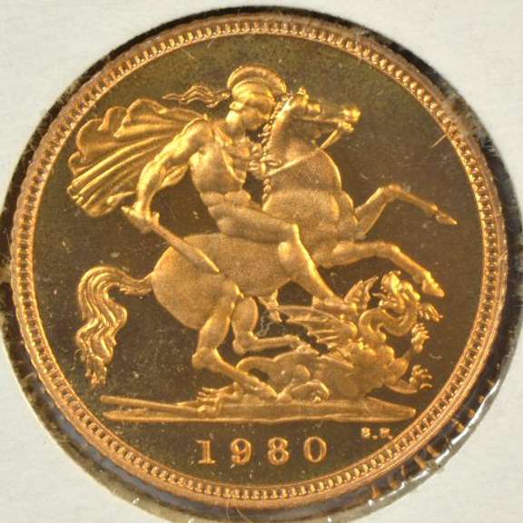 Super Ultra Cameo Gem Proof 1980 British Gold 1/2 Sovereign