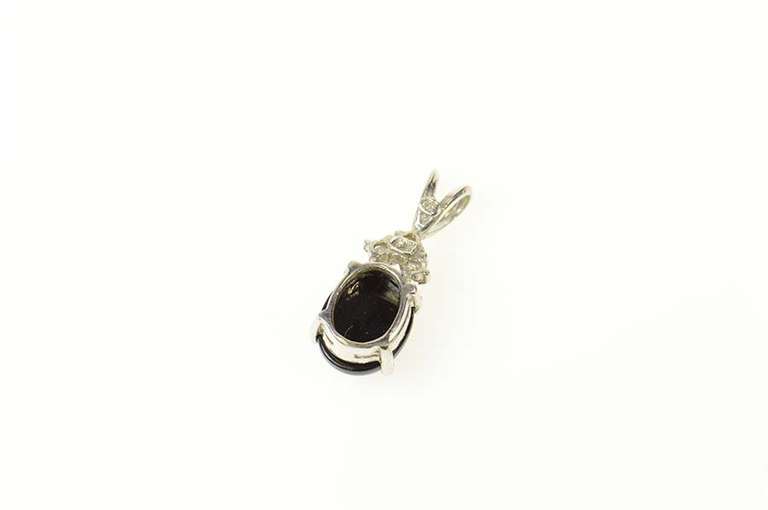 10K White Gold Oval Black Onyx Diamond Cluster Statement Pendant
