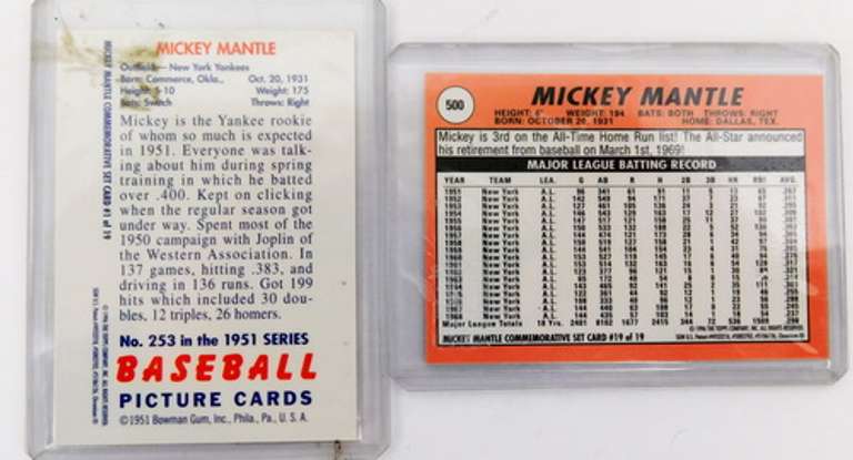 2 Mickey Mantle 1996 Reprint Baseball Cards